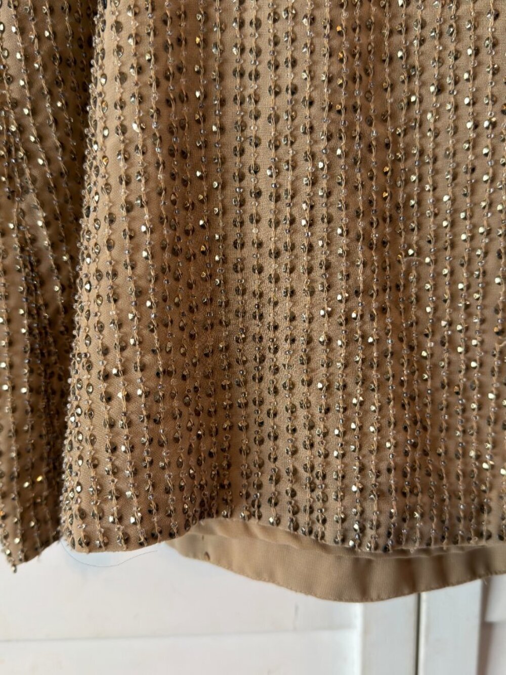 Aryn K Tan Beaded Sequin Spaghetti Strap Cocktail Dress - Size S - Picture 5 of 10